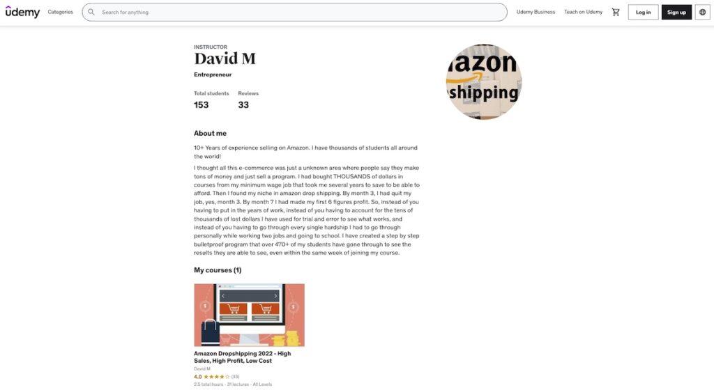 Amazon Dropshipping 2022 landing page