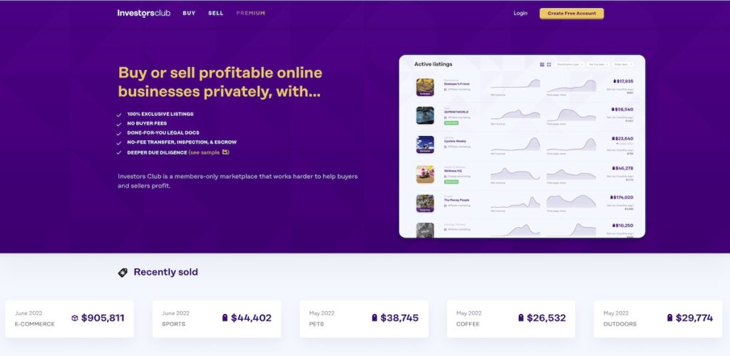 Investors Club landing page