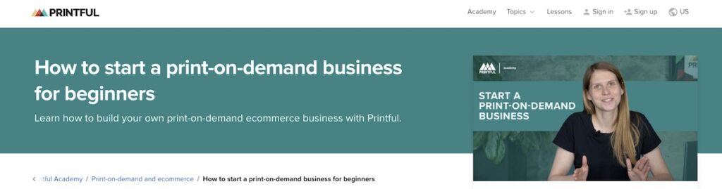 Start a Print-on-Demand Course landing page