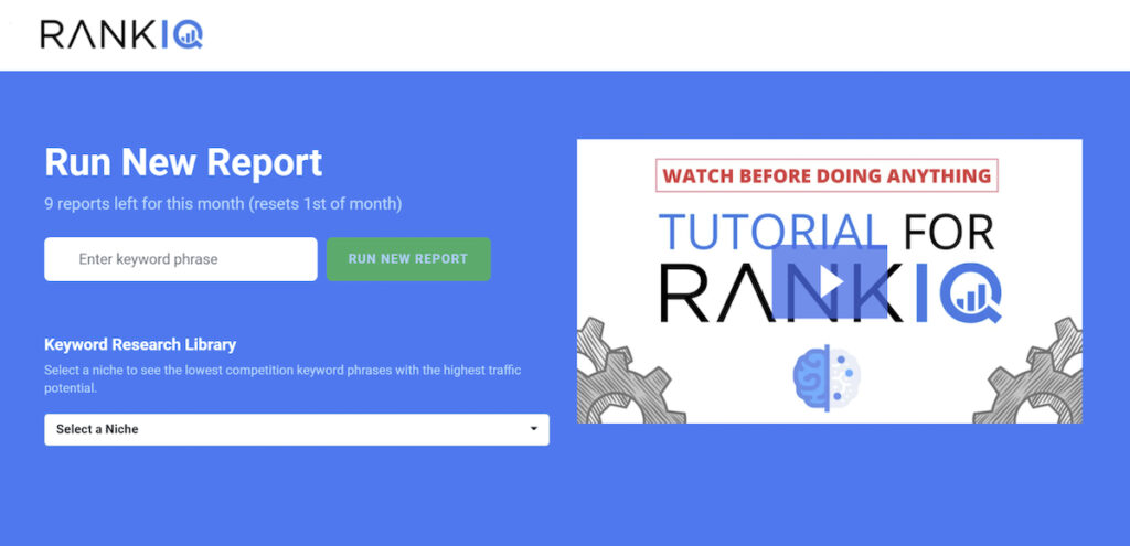 RankIQ Run new report