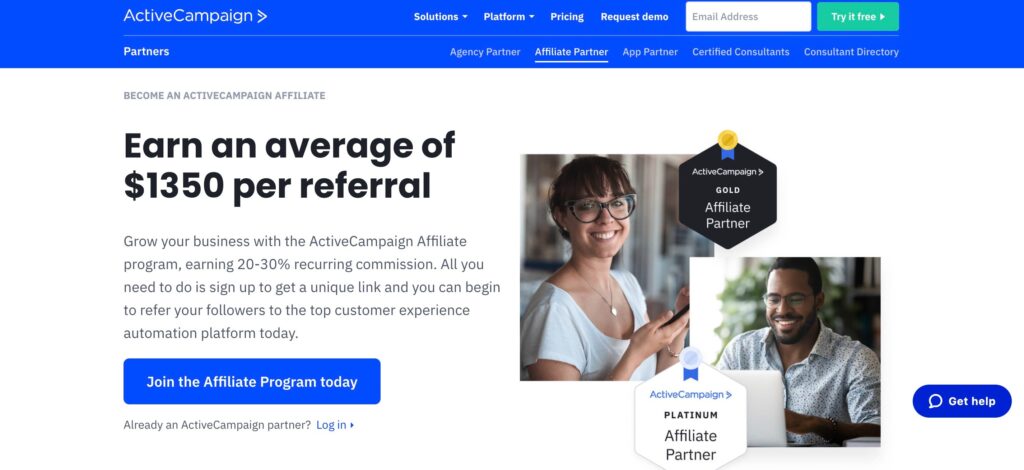 Screenshot of Activecampaigns recurring affiliate program page.