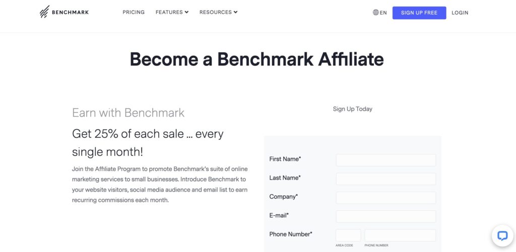 Screenshot of Affiliate Partners Benchmark Email
