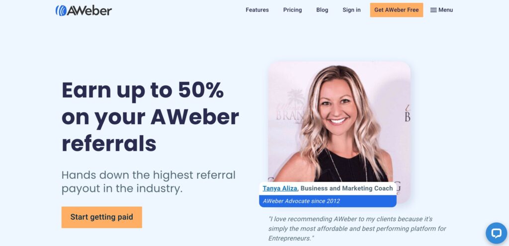 Screenshot of Customer Referral Program Earn Money with AWeber
