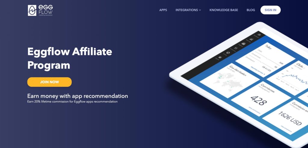 Screenshot of Eggflow Affiliate Program Earn Up To 20 Lifetime commission