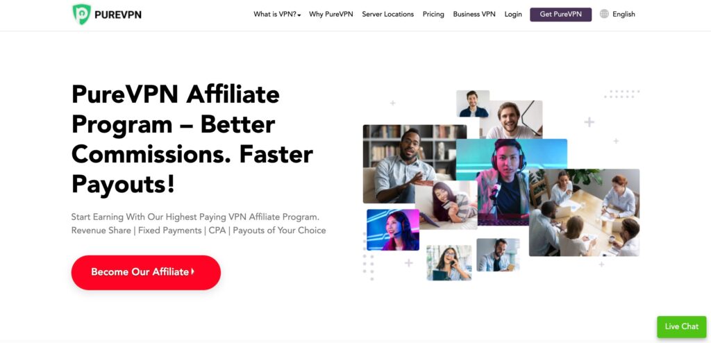 PureVPN recurring affiliate program page screenshot