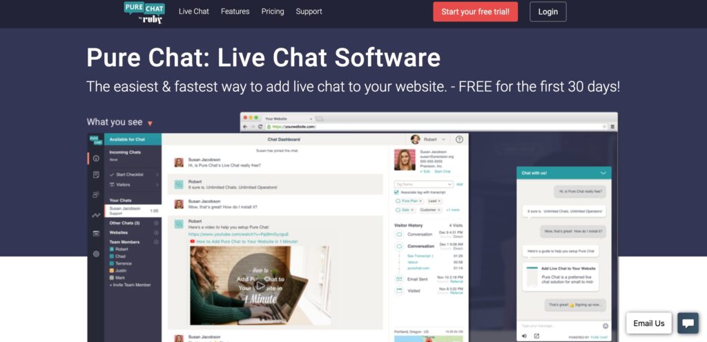 Screenshot of Live Chat Software for Businesses Pure Chat 1