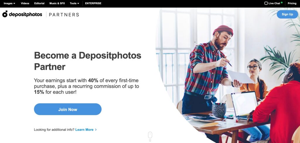 Screenshot of Partner Program Depositphotos Stock Photo Marketplace 1