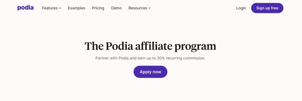 Screenshot of Podias Affiliate Program Podia