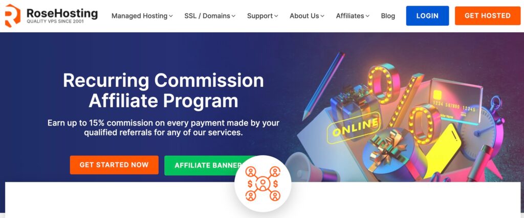 Screenshot of Recurring Commission Affiliate Program RoseHosting