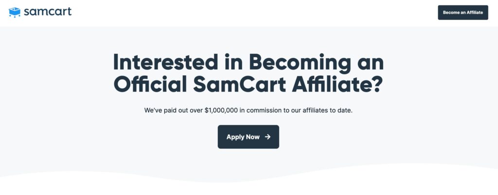 Screenshot of SamCart Become An Official SamCart Affiliate