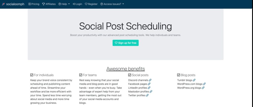 Screenshot of SocialOomph The Best Social Media and Blog Post Scheduling Service SocialOomph 1