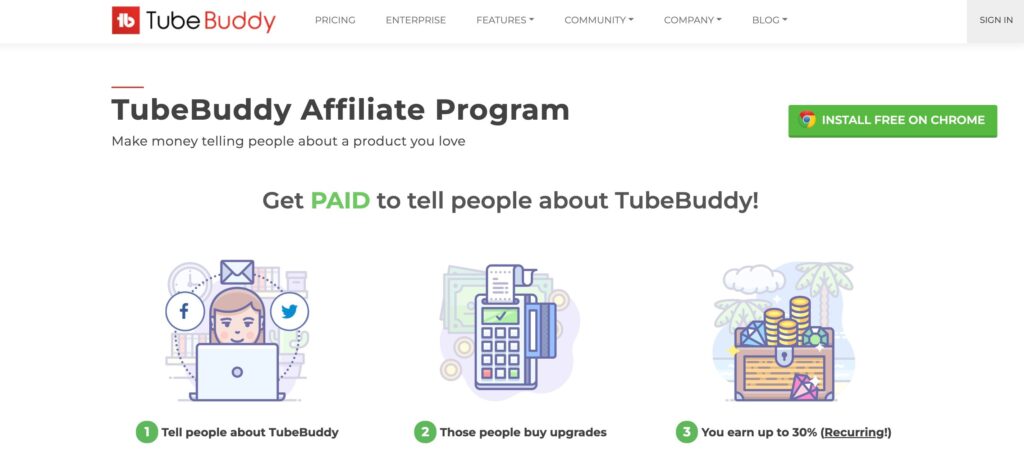 Screenshot of TubeBuddy Affiliate Program Earn Up to 50 Recurring