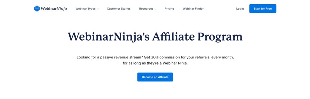 Screenshot of WebinarNinja Referral Program Earn Money as an Affiliate