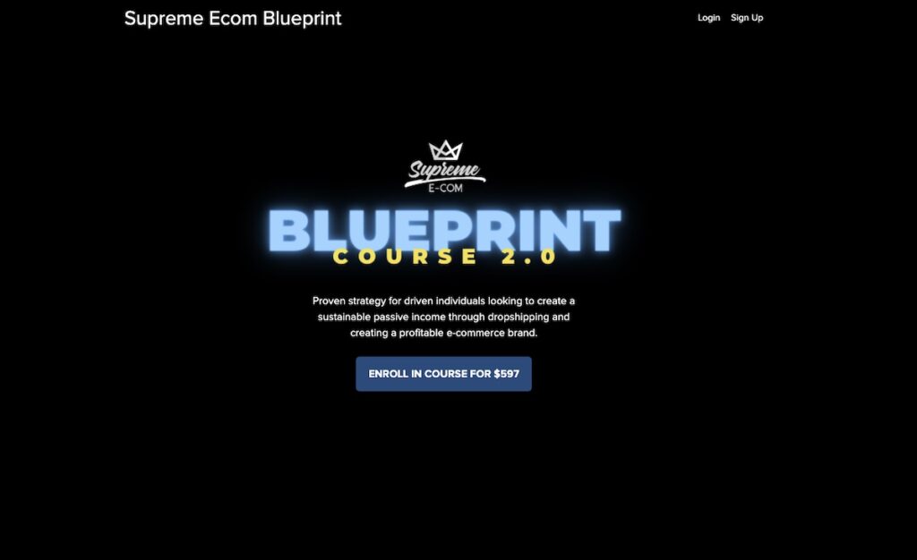 Supreme eCom Blueprint 2.0 landing page
