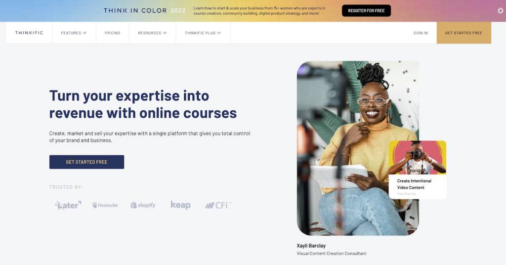 Thinkific landing page