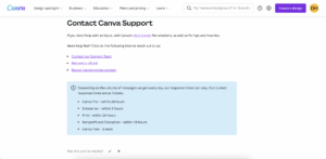 Screenshot Of The Canva Customer Service Page.