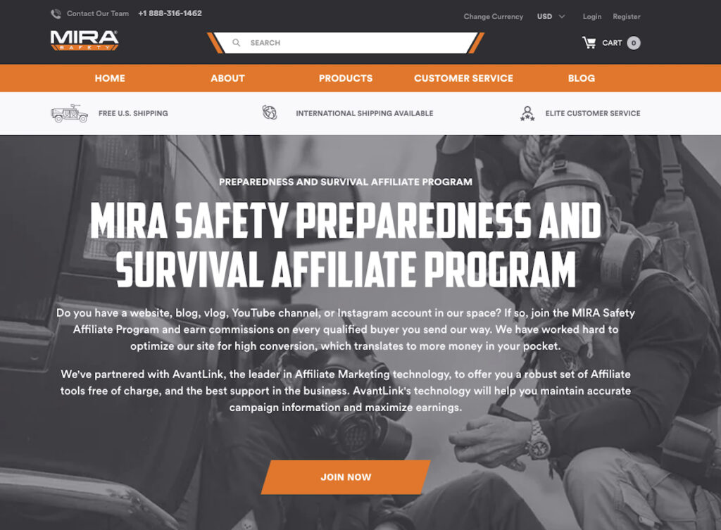 21 Great Survival Affiliate Programs That Pay Out Big Commissions MIRA safety affiliate page
