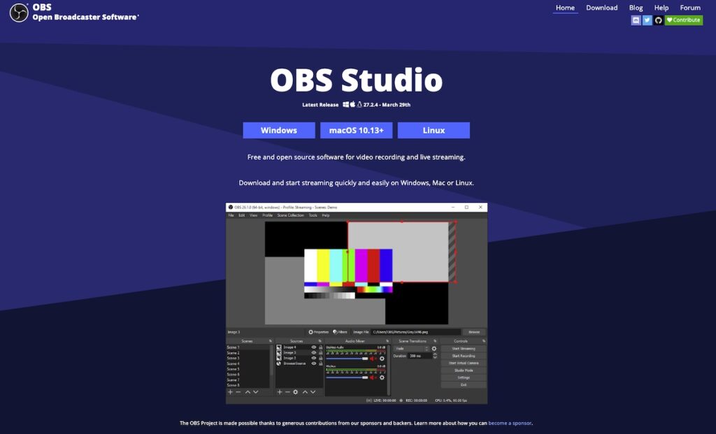 OBS Studio Landing page