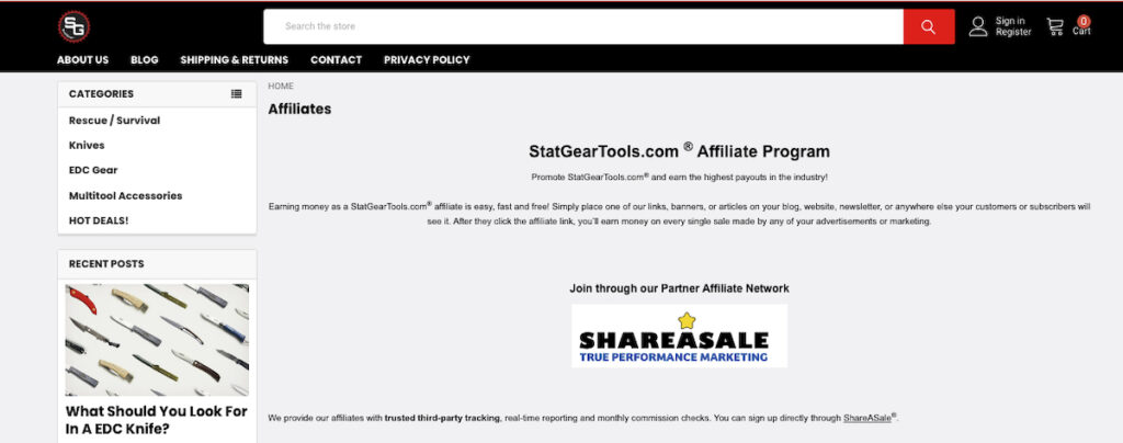 StatGear Affiliate page