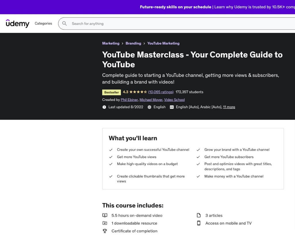 YouTube Masterclass by Udemy