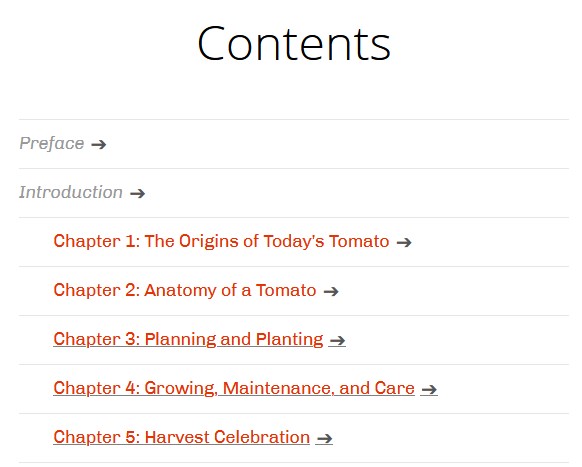 book table of contents