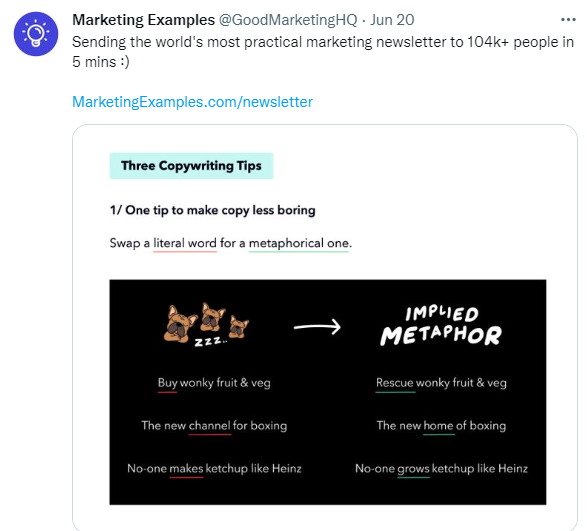 marketing examples on goodmarketinghq twitter account