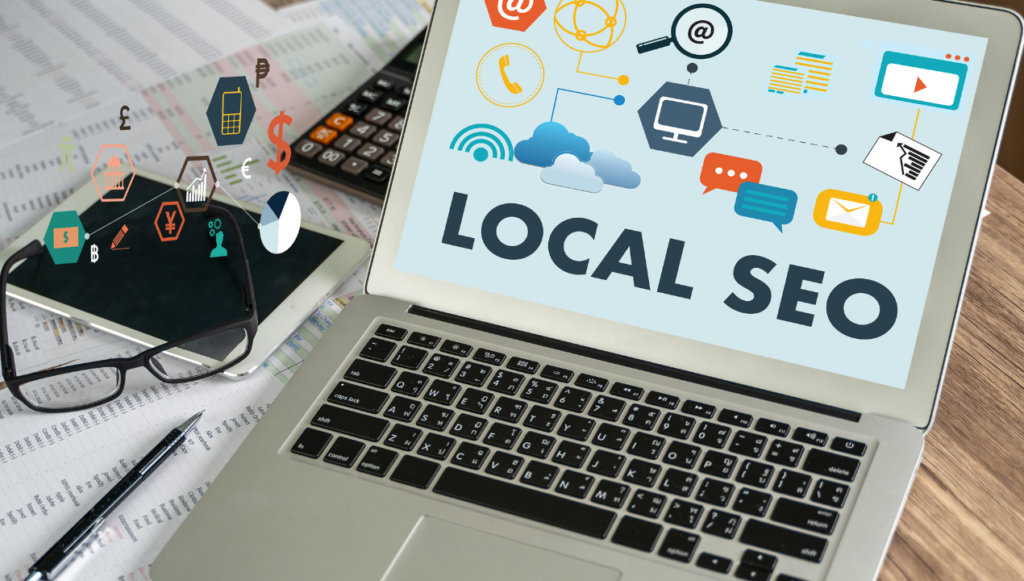 types of seo - a laptop with local seo written on the screen