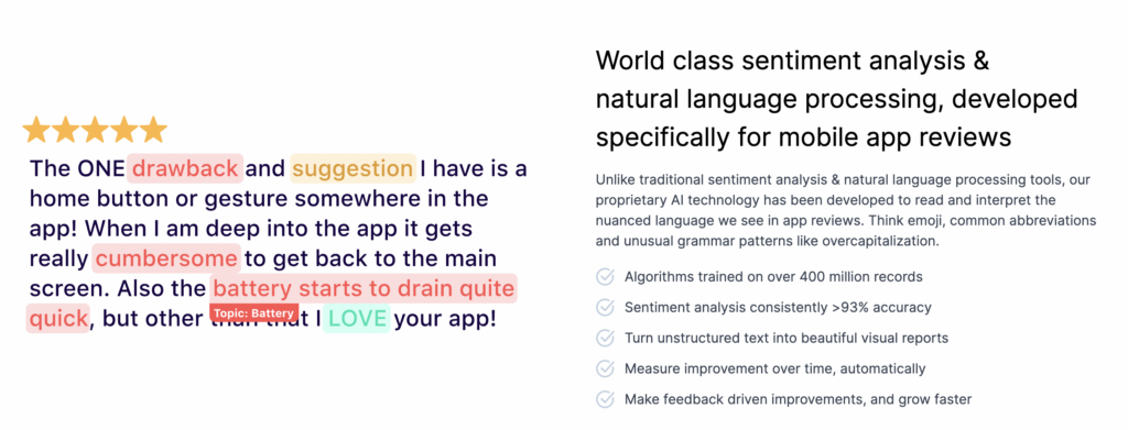 Appbot utilizes sentiment analysis and natural language processing to quickly check for fraudulent reviews.