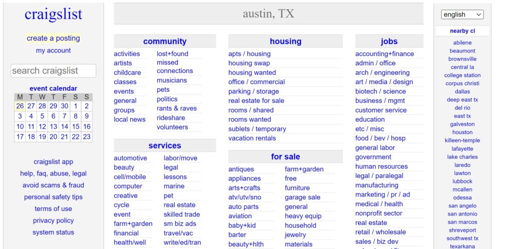 Craigslist homepage