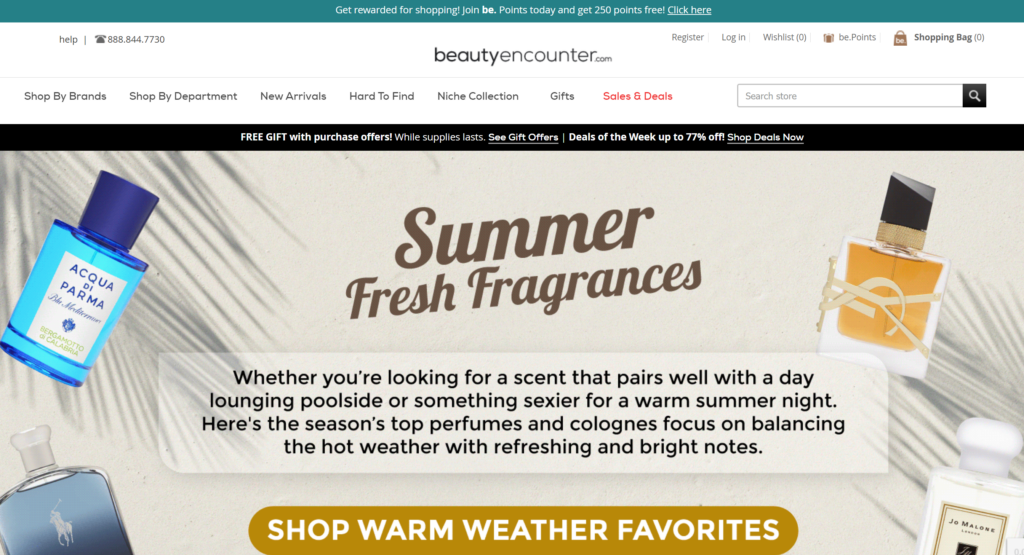 beauty encounter homepage screenshot