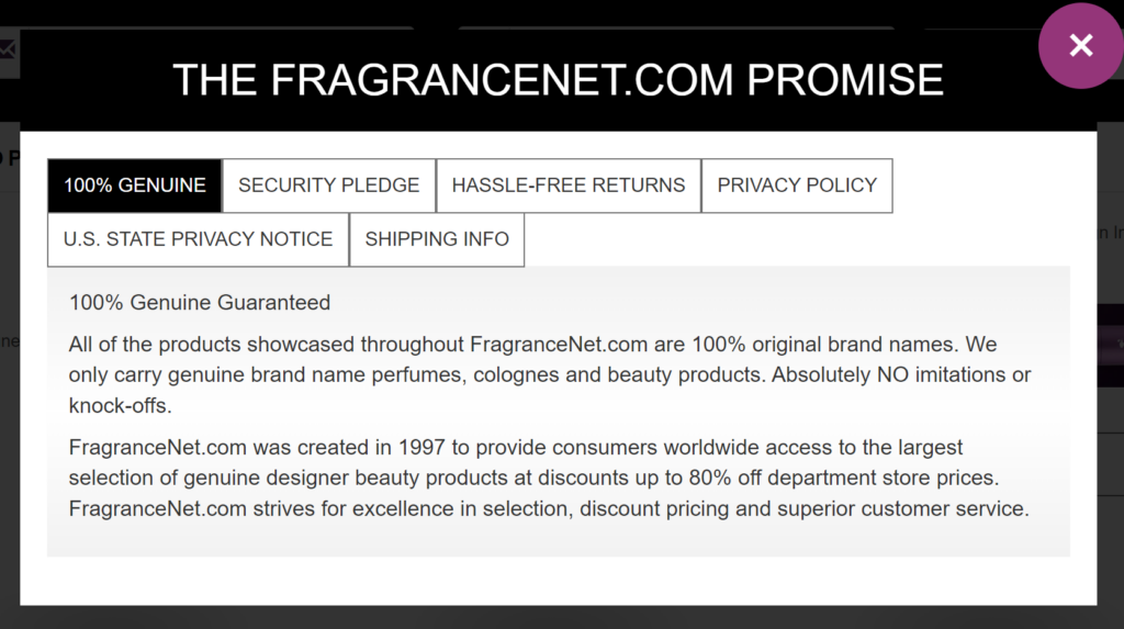is fragrancenet legit - 100% genuine guaranteed screenshot