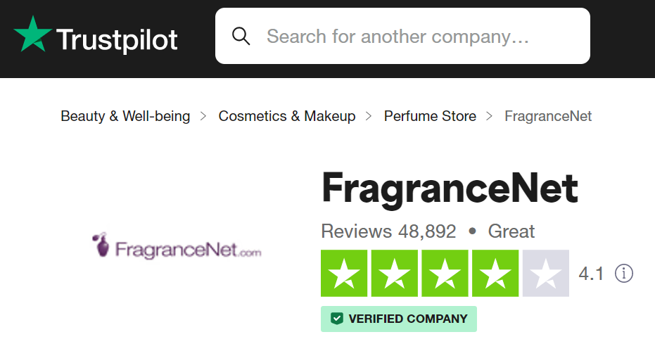 is fragrancenet legit? trustpilot score screenshot