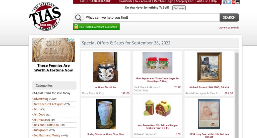 The Internet Antique Shop homepage