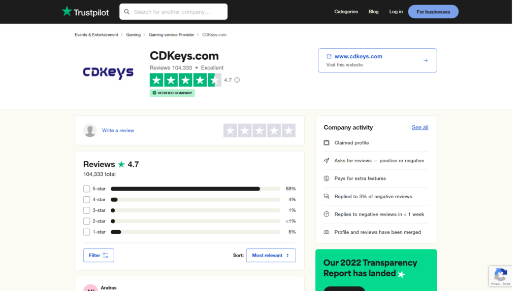 CDKeys Trustpilot Review