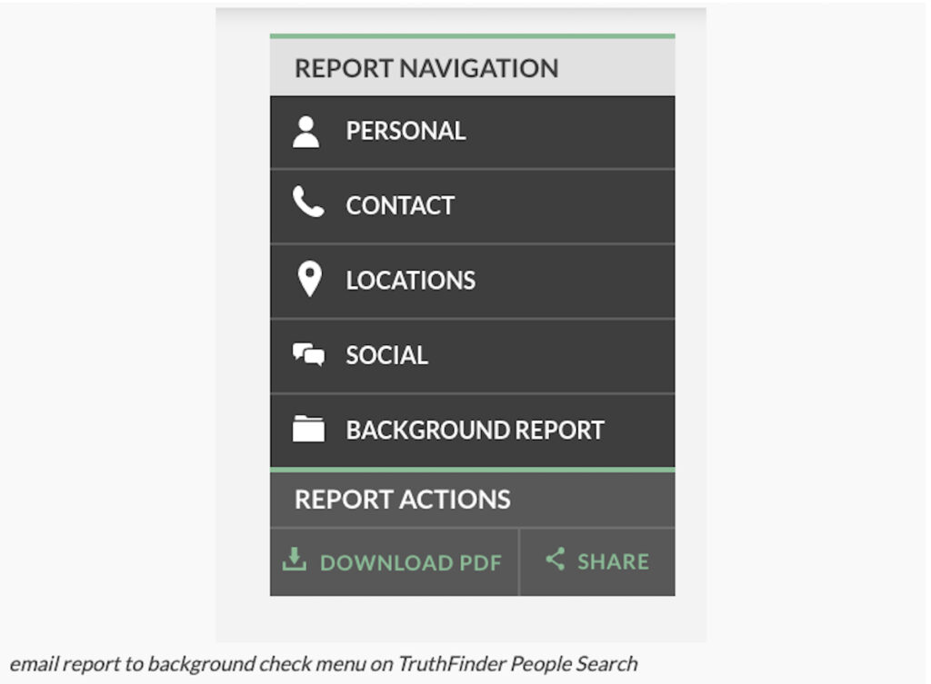 TruthFinder Email report navigation