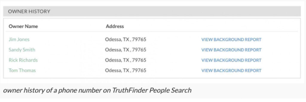Owner history phone number report