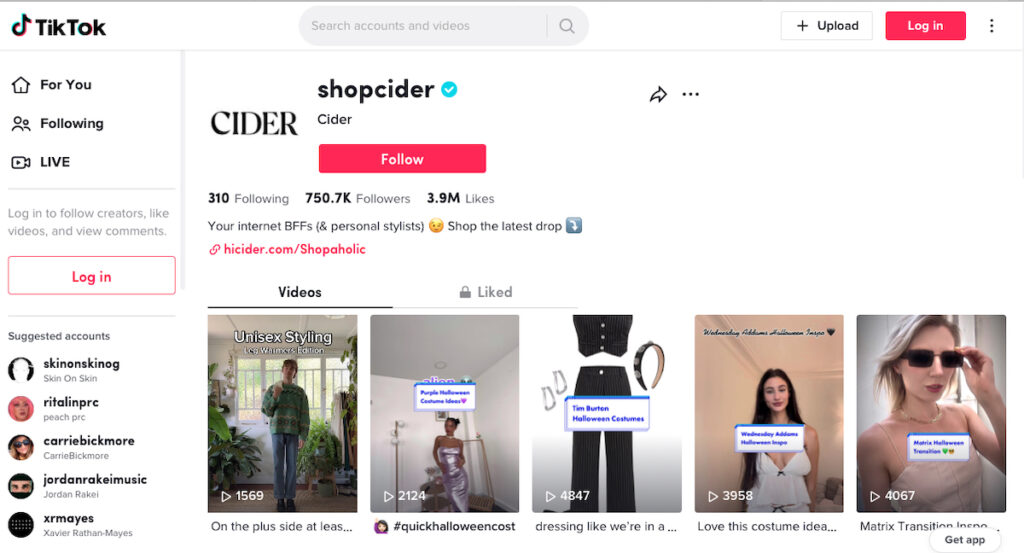 Shop Cider Tiktok - smart fashion brands produce good quality content as part of their business model
