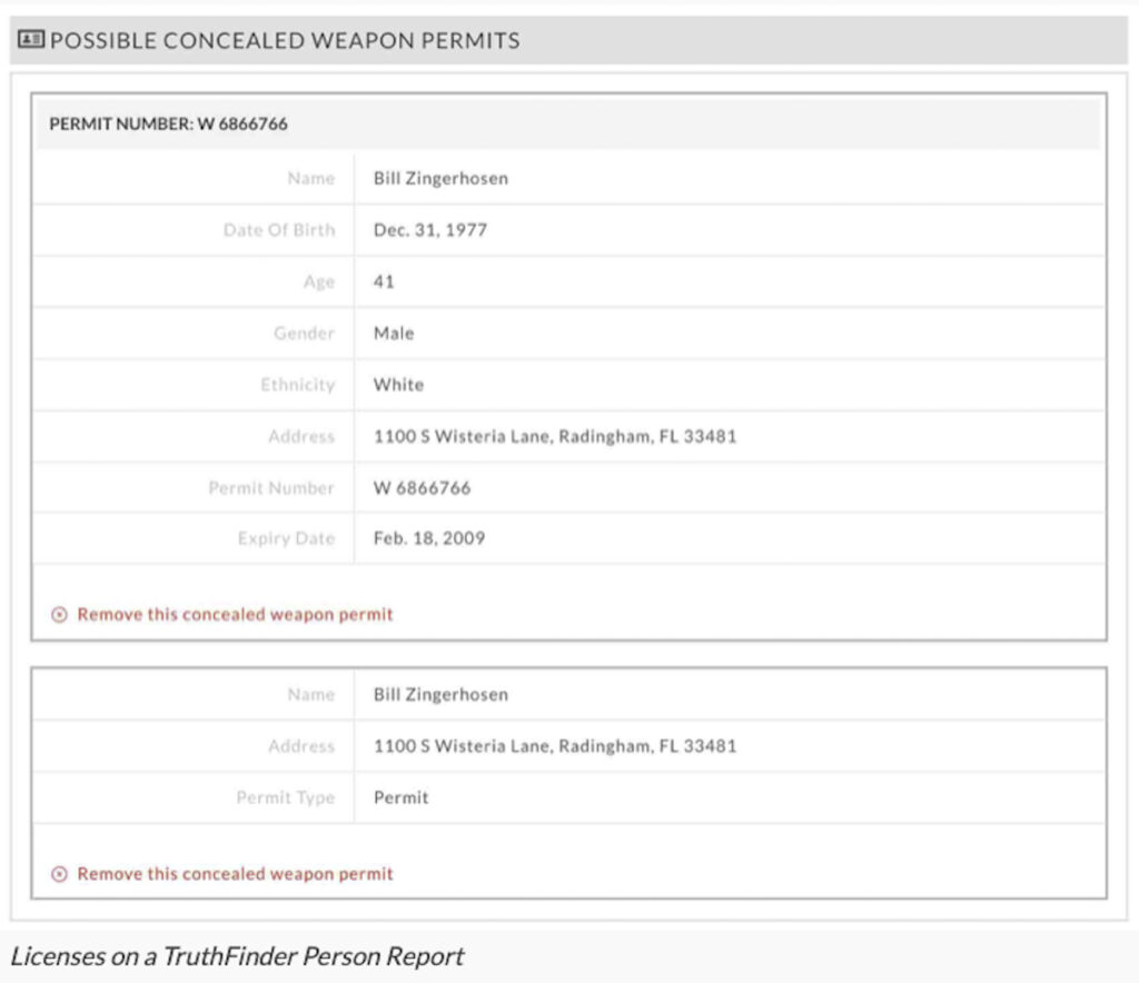 TruthFinder Licenses report