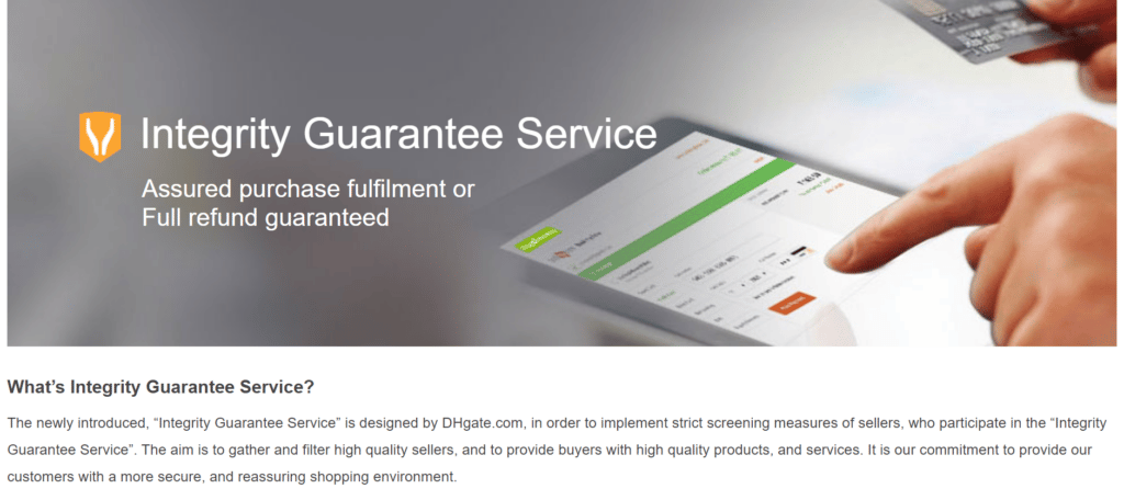 is dhgate safe - dhgate integrity guarantee service screenshot
