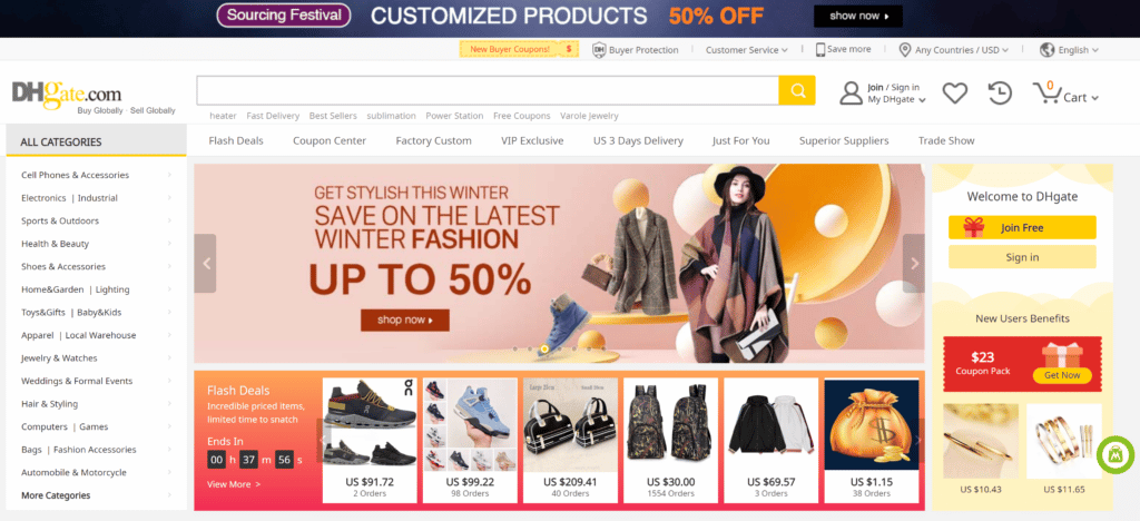 is dhgate safe - dhgate homepage screenshot
