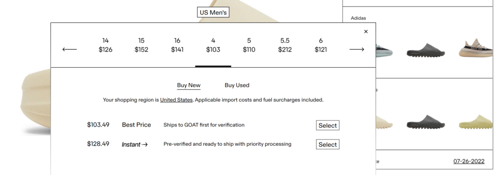 goat website listing pricing example screenshot