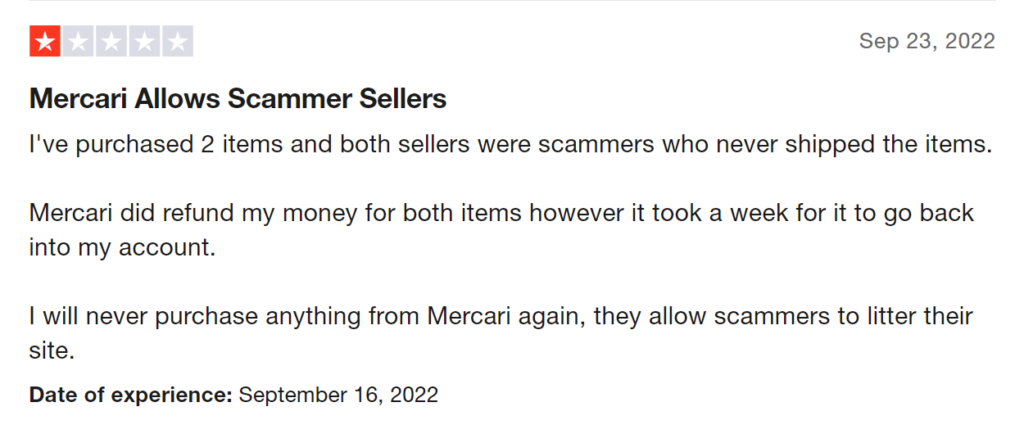 is mercari legit - trustpilot customer review screenshot