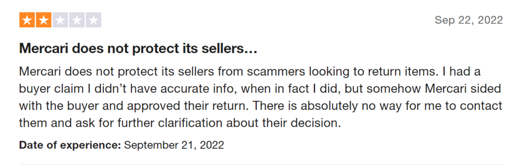 mercari trustpilot customer review screenshot