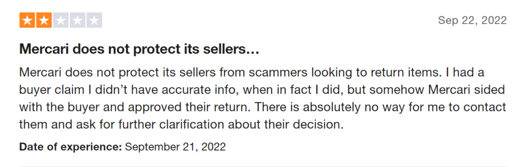 is mercari legit - trustpilot customer review screenshot