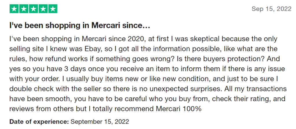mercari trustpilot customer score rating screenshot