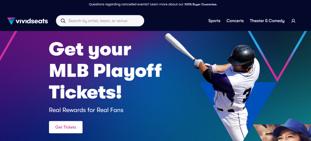 Is Vivid Seats Legit? homepage screenshot