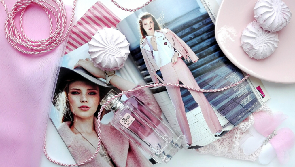 fashion blogging ideas - fashion magazine surrounded by pink accessories