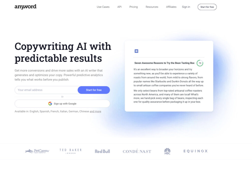 Anyword Landing page