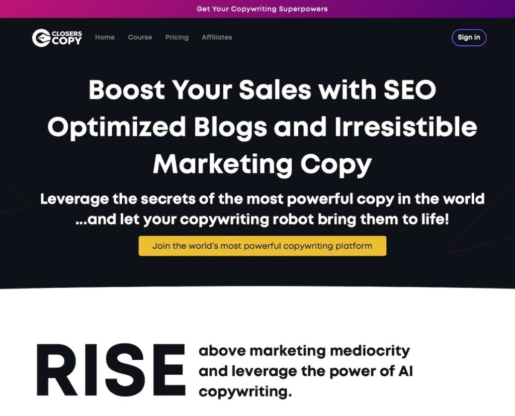 ClosersCopy Landing page