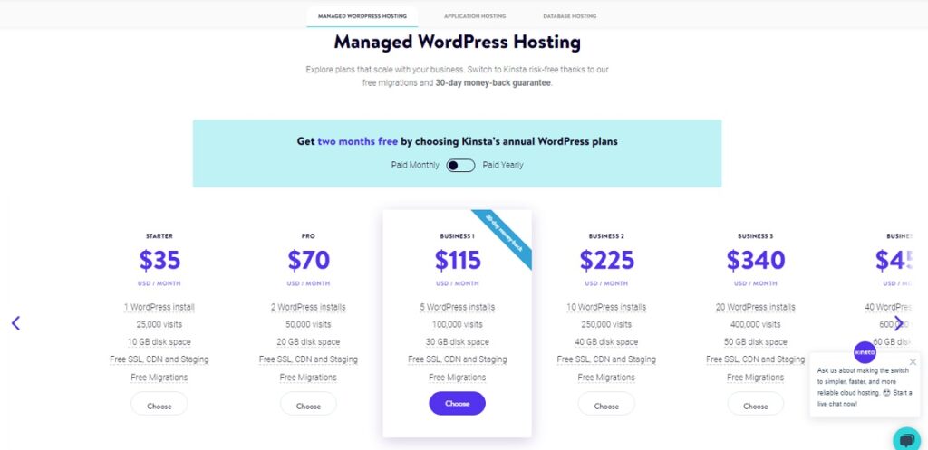 Kinsta pricing